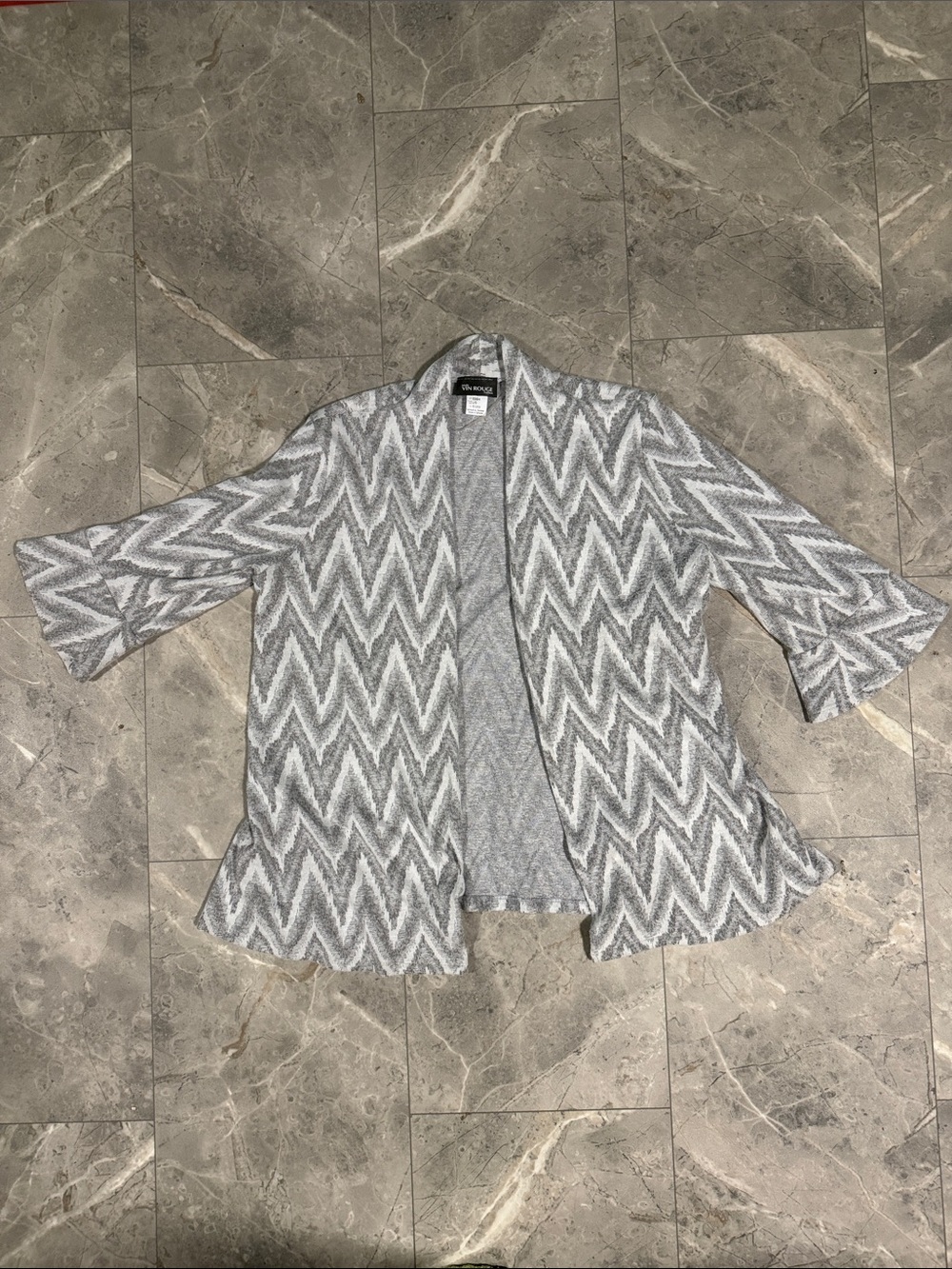 3/$45. Cozy Chevron Open-Front Cardigan - Gray/White
